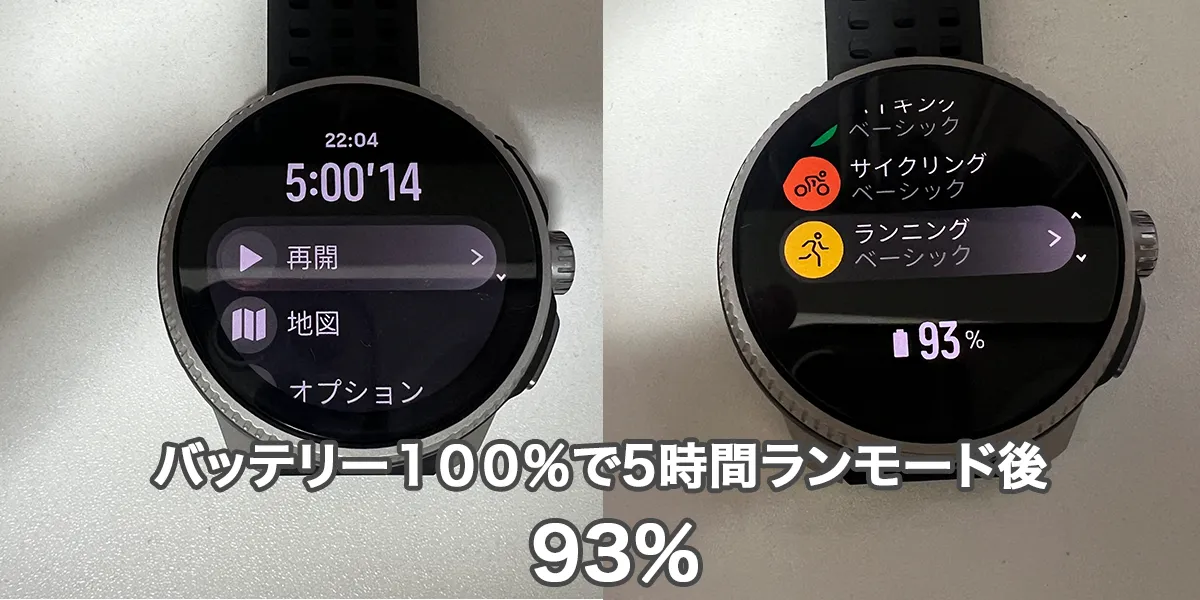 5時間使用してのバッテリー残量/Sunto RAce